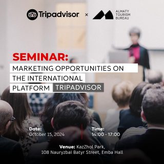 Dear Colleagues,

The Almaty Tourism Bureau, in collaboration with Open Travel Advisory, invites you to participate in the seminar «Training on Marketing Opportunities of the TripAdvisor Platform for Service Providers (Tourism-Related Businesses).»

During the seminar, you will gain valuable insights for your business, including:

- The 2024-2025 marketing and advertising campaign of the Almaty Tourism Bureau;
- An introduction to the platform and the marketing opportunities available on TripAdvisor;
- How to register your business on the TripAdvisor platform.

Register via the link in bio.

Please note that spaces are limited.